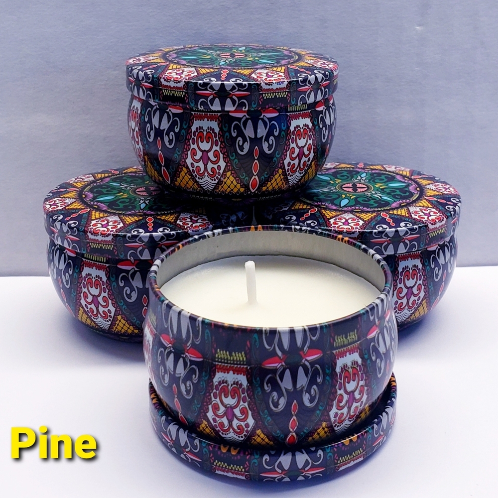 PINE Scented Mini Tin Jar Soy Wax Candles, Aromatherapy candles, 2 oz (4 pack)